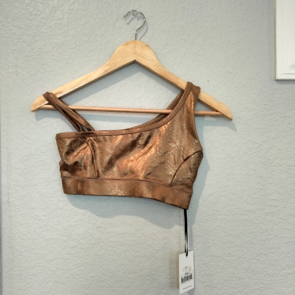 NWT Ivl Collective Bronzed Snakeskin Print Sports Bra in Chipmunk - Picture 2 of 5
